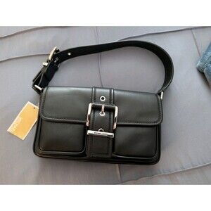 Michael Kors Colby Shoulder Black Bag Silver Hardware Leather Suede Interior NWT